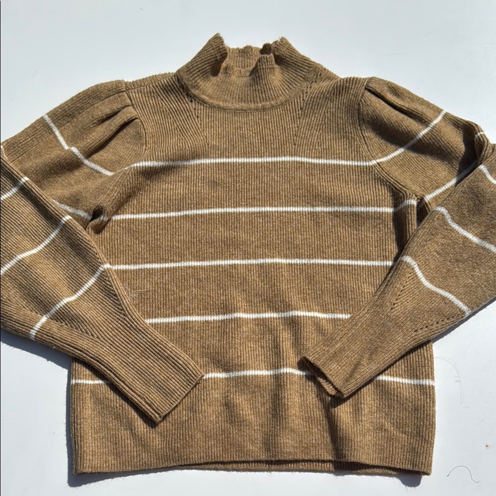 CeCe Puff Sleeve Mock Neck Striped Sweater Size Medium